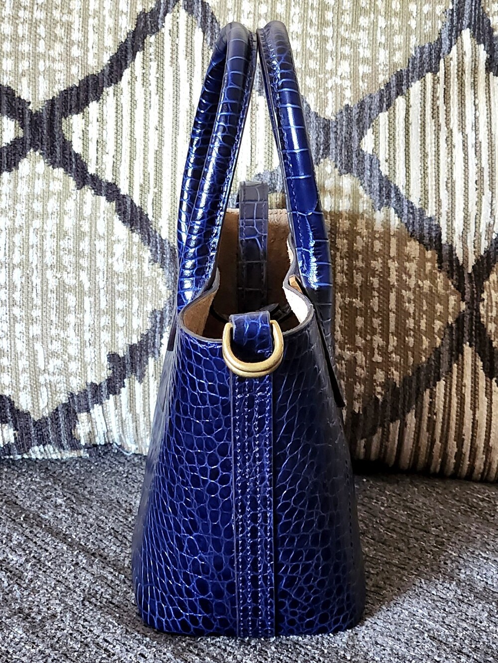 💙HTF Polo Ralph Lauren💙 - Royal Blue Mini Croc-Embossed Bellport Bag - Picture 6 of 14